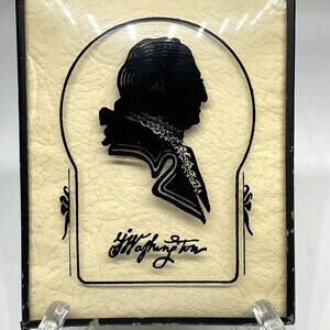 George Washington Silhouette‎ Reverse Painting Convex Bubble Glass Vintage 5 x 4